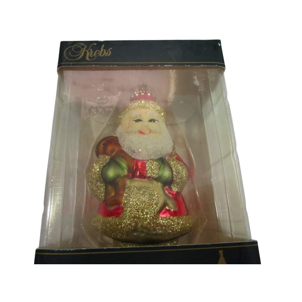 Krebs Distinctive Glass Ornament Santa Teddy Bear 3.5" Handcrafted Christmas NIB